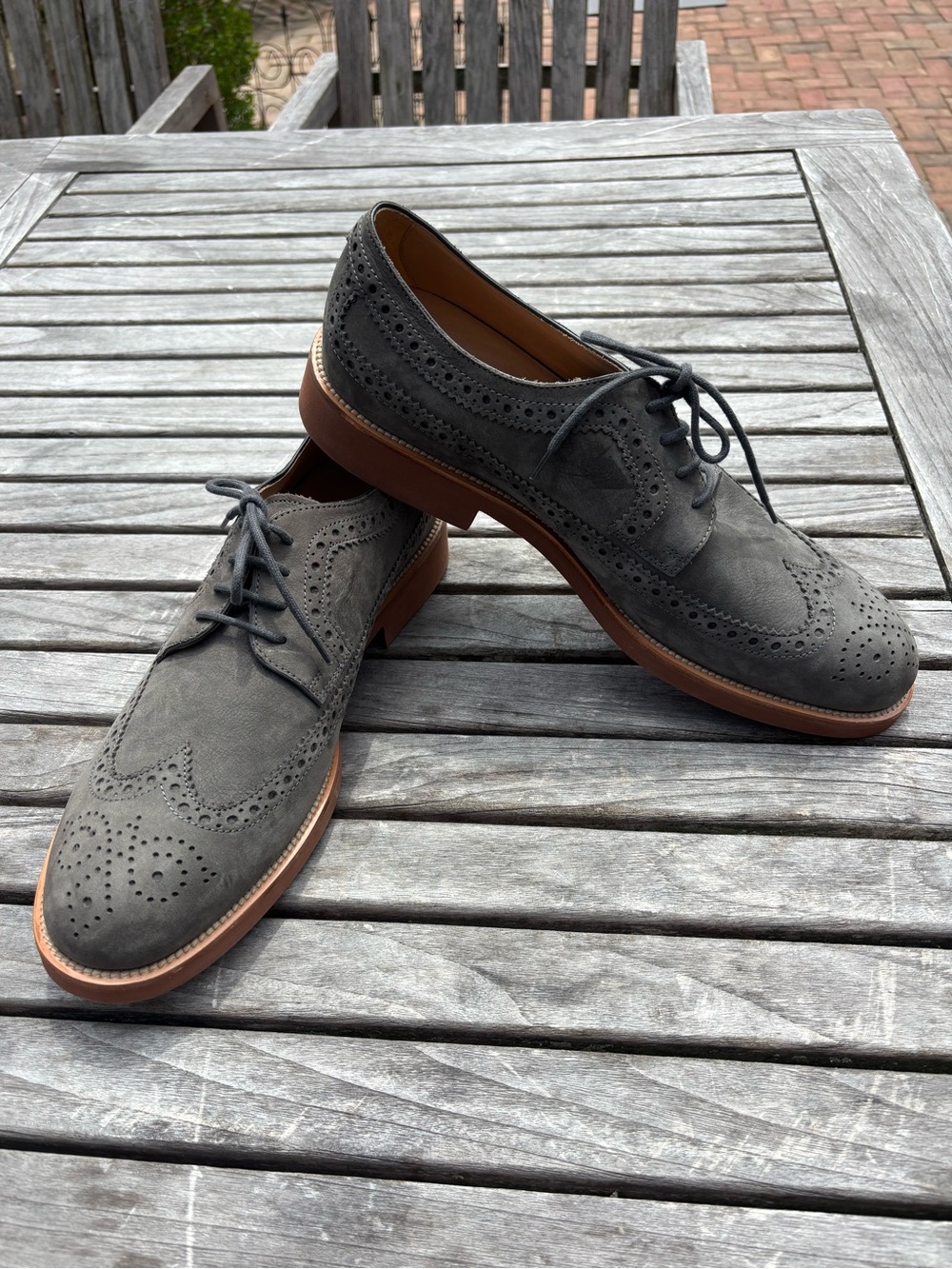 Tod’s Derby Bucature Wing Tip Lace Up Suede Oxfords Sage Green Size 11 - Picture 6 of 16
